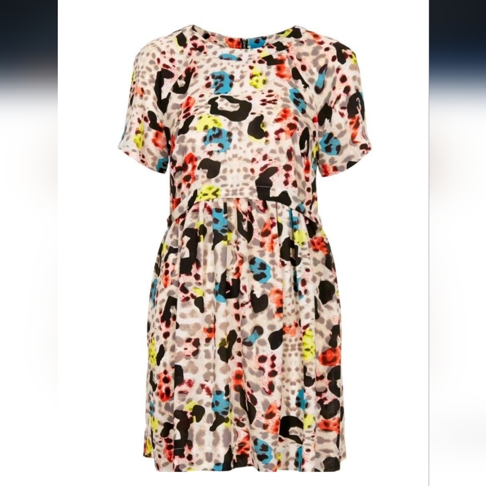 Topshop Multicolor Leopard Print Short-Sleeve Tunic Dress Size 6